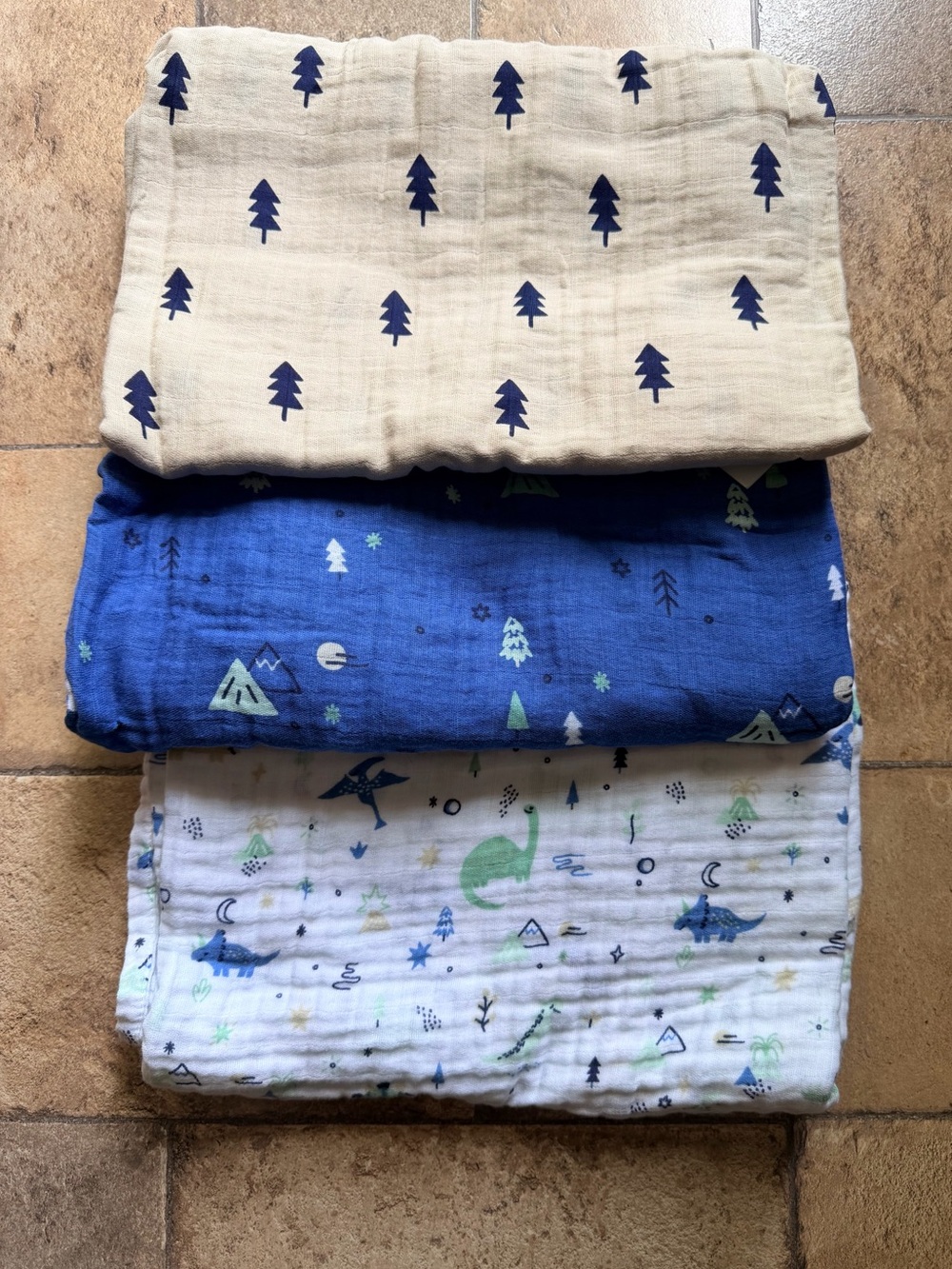 Cloud Island Swaddle Blanket Wrap Set in Blue, Green & White Dino Animals NWOT
